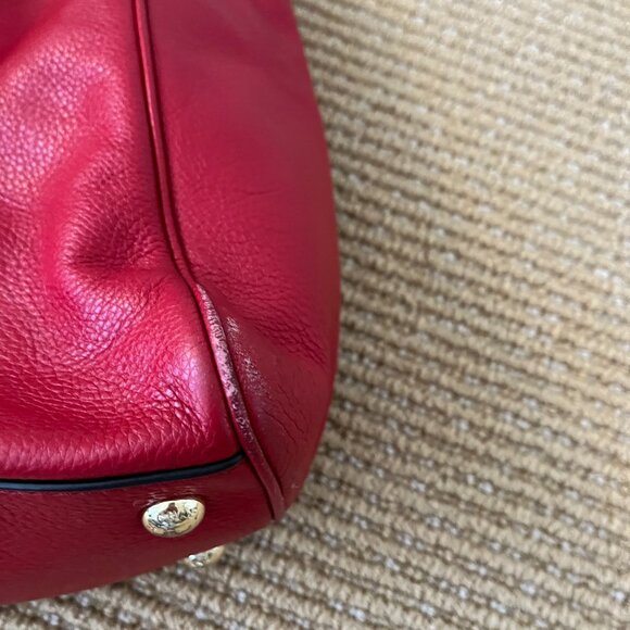 Michael Kors Cherry Red Leather Tote Bag w/tan  handles and gold hardware - Picture 9 of 9